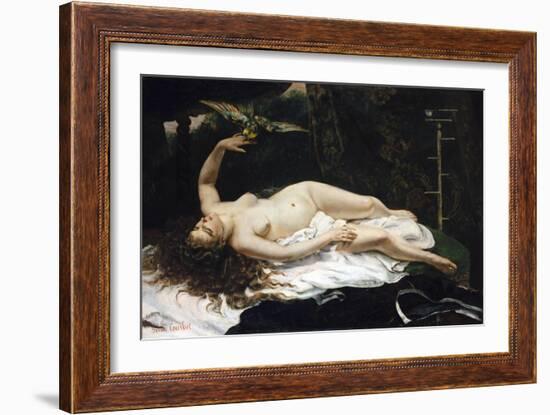 Woman with a Parrot-Gustave Courbet-Framed Giclee Print