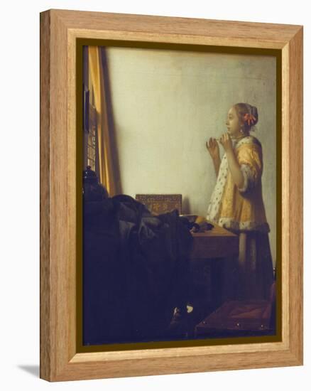 Woman with a Pearl Necklace, 1664-Johannes Vermeer-Framed Premier Image Canvas