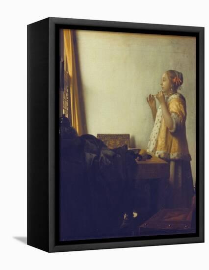 Woman with a Pearl Necklace, 1664-Johannes Vermeer-Framed Premier Image Canvas