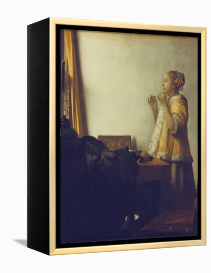 Woman with a Pearl Necklace, 1664-Johannes Vermeer-Framed Premier Image Canvas