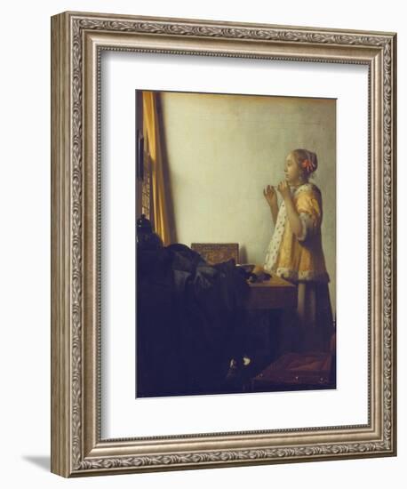 Woman with a Pearl Necklace, 1664-Johannes Vermeer-Framed Giclee Print