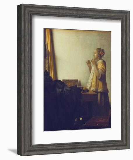 Woman with a Pearl Necklace, 1664-Johannes Vermeer-Framed Giclee Print