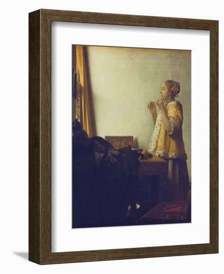 Woman with a Pearl Necklace, 1664-Johannes Vermeer-Framed Giclee Print