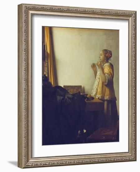 Woman with a Pearl Necklace, 1664-Johannes Vermeer-Framed Giclee Print