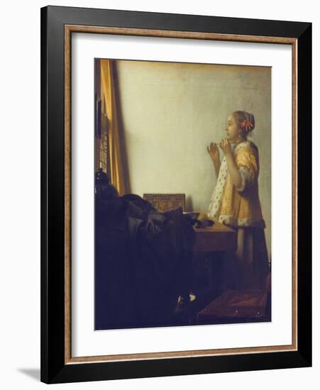 Woman with a Pearl Necklace, 1664-Johannes Vermeer-Framed Giclee Print