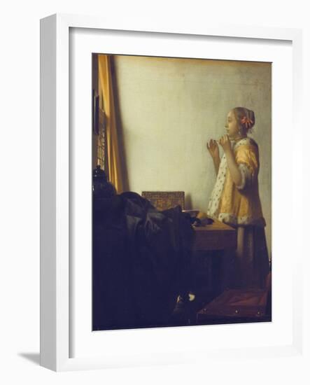 Woman with a Pearl Necklace, 1664-Johannes Vermeer-Framed Giclee Print