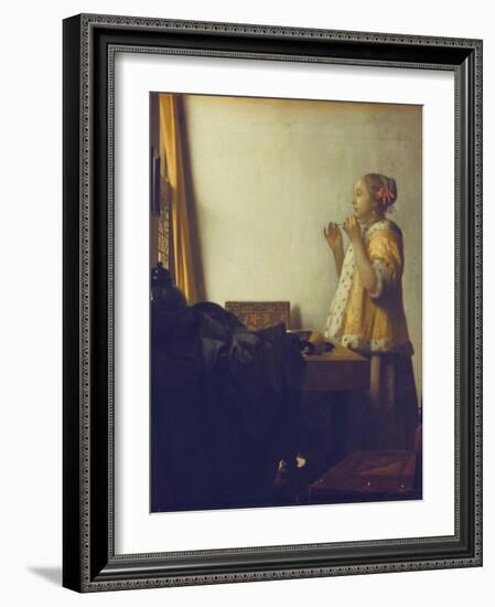 Woman with a Pearl Necklace, 1664-Johannes Vermeer-Framed Giclee Print