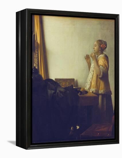 Woman with a Pearl Necklace, 1664-Johannes Vermeer-Framed Premier Image Canvas