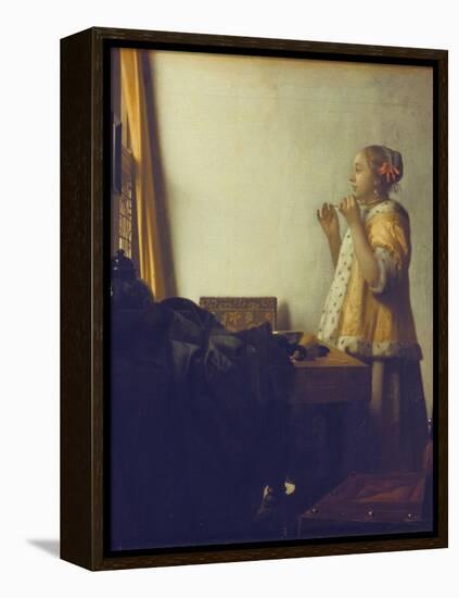 Woman with a Pearl Necklace, 1664-Johannes Vermeer-Framed Premier Image Canvas