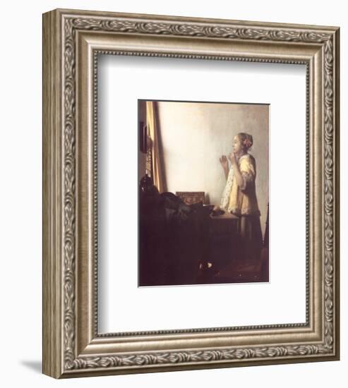 Woman with a Pearl Necklace, c.1664-Johannes Vermeer-Framed Art Print