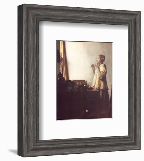 Woman with a Pearl Necklace, c.1664-Johannes Vermeer-Framed Art Print