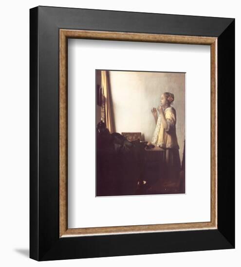 Woman with a Pearl Necklace, c.1664-Johannes Vermeer-Framed Art Print