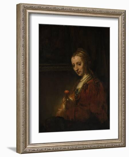 Woman with a Pink, c.1660-Rembrandt van Rijn-Framed Giclee Print