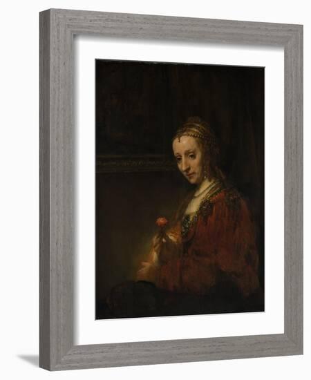 Woman with a Pink, c.1660-Rembrandt van Rijn-Framed Giclee Print