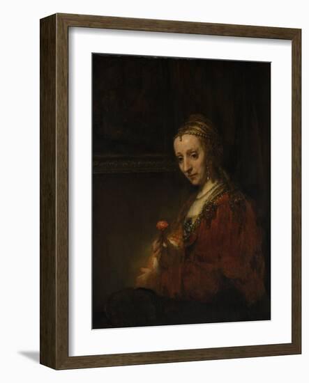 Woman with a Pink, c.1660-Rembrandt van Rijn-Framed Giclee Print
