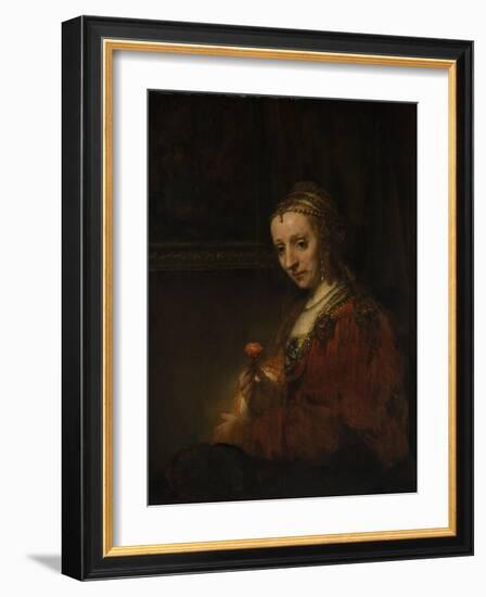 Woman with a Pink, c.1660-Rembrandt van Rijn-Framed Giclee Print