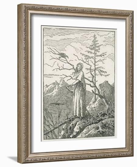 Woman with a Raven, on the Edge of a Precipice-Caspar David Friedrich-Framed Giclee Print