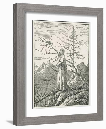 Woman with a Raven, on the Edge of a Precipice-Caspar David Friedrich-Framed Giclee Print