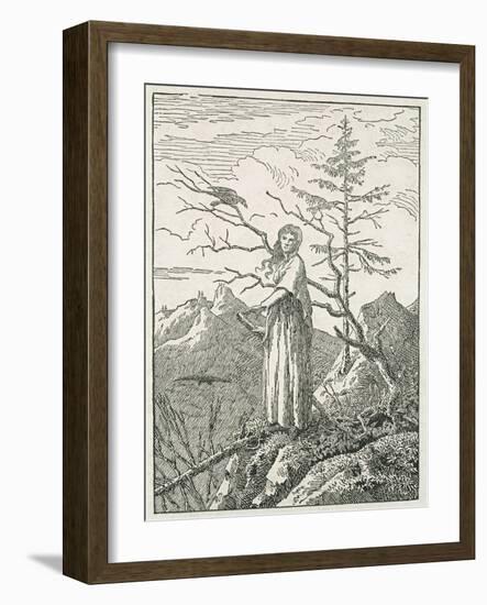 Woman with a Raven, on the Edge of a Precipice-Caspar David Friedrich-Framed Giclee Print