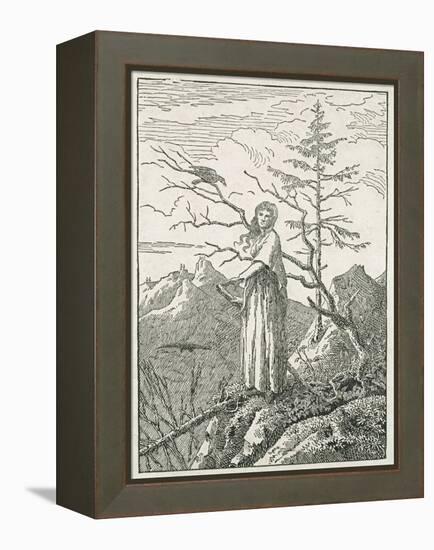 Woman with a Raven, on the Edge of a Precipice-Caspar David Friedrich-Framed Premier Image Canvas