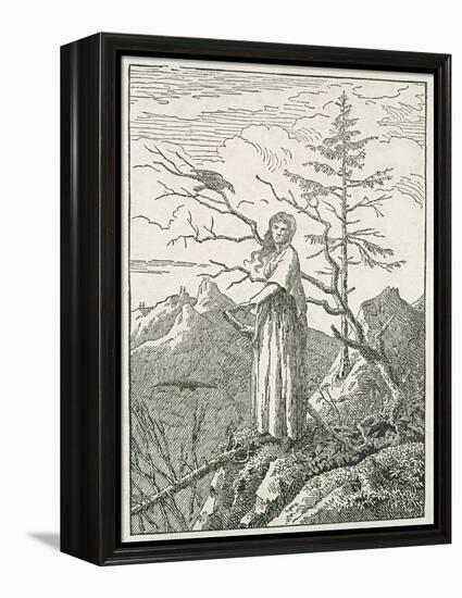 Woman with a Raven, on the Edge of a Precipice-Caspar David Friedrich-Framed Premier Image Canvas