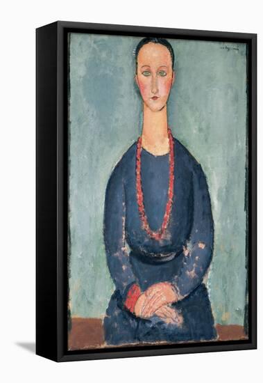 Woman with a Red Necklace, 1918 (Oil on Canvas)-Amedeo Modigliani-Framed Premier Image Canvas