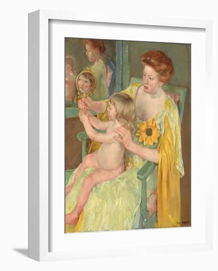 Woman with a Sunflower, C.1905 (Oil on Canvas)-Mary Stevenson Cassatt-Framed Giclee Print