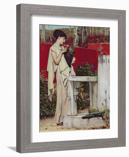 Woman with a Vase of Flowers-Sir Lawrence Alma-Tadema-Framed Giclee Print