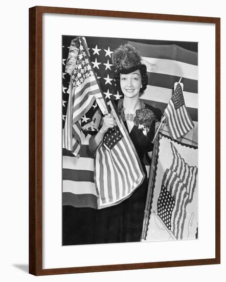 Woman with American Flags-null-Framed Photo