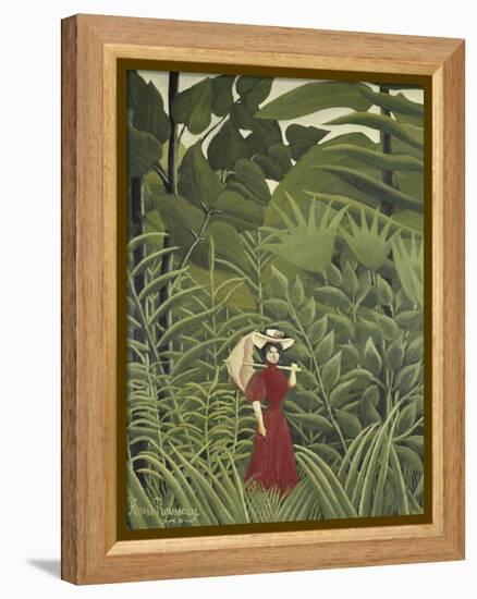 Woman with an Umbrella in an Exotic Forest-Henri Rousseau-Framed Premier Image Canvas