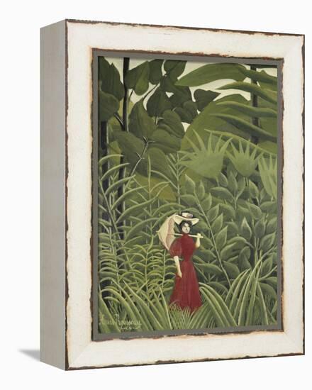 Woman with an Umbrella in an Exotic Forest-Henri Rousseau-Framed Premier Image Canvas