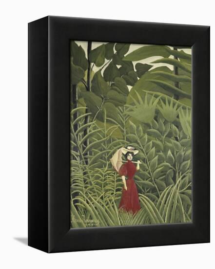 Woman with an Umbrella in an Exotic Forest-Henri Rousseau-Framed Premier Image Canvas