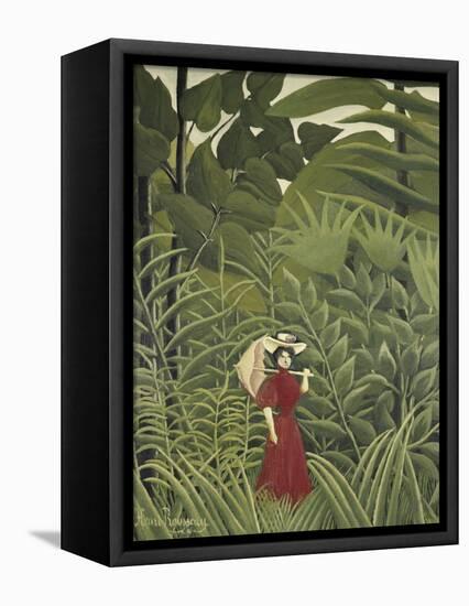 Woman with an Umbrella in an Exotic Forest-Henri Rousseau-Framed Premier Image Canvas