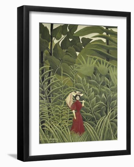 Woman with an Umbrella in an Exotic Forest-Henri Rousseau-Framed Giclee Print