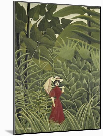 Woman with an Umbrella in an Exotic Forest-Henri Rousseau-Mounted Giclee Print