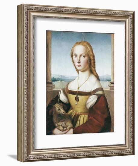 Woman with an Unicorn-Raphael-Framed Art Print