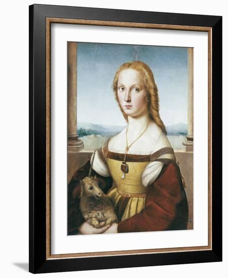 Woman with an Unicorn-Raphael-Framed Art Print