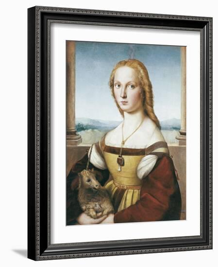 Woman with an Unicorn-Raphael-Framed Art Print