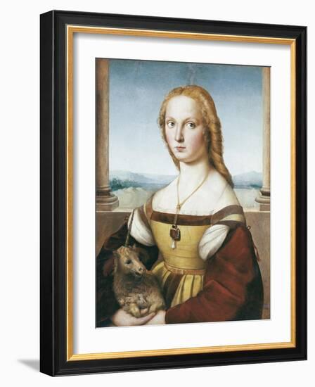 Woman with an Unicorn-Raphael-Framed Art Print