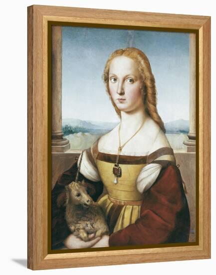 Woman with an Unicorn-Raphael-Framed Stretched Canvas