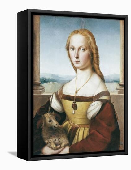 Woman with an Unicorn-Raphael-Framed Stretched Canvas