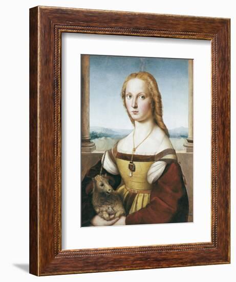 Woman with an Unicorn-Raphael-Framed Premium Giclee Print