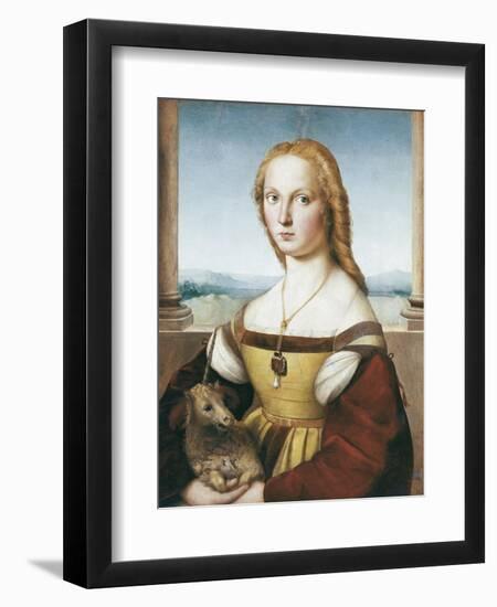 Woman with an Unicorn-Raphael-Framed Premium Giclee Print