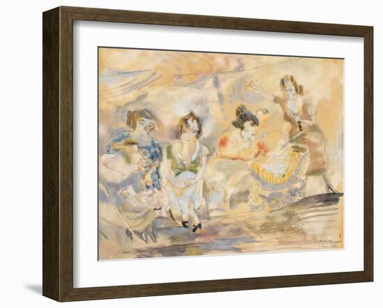 Woman with Baby Carriage, New York, 1919 (W/C on Paper)-Jules Pascin-Framed Giclee Print