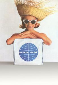 Woman with Big Sunglasses, Straw Hat and Pan Am Bag