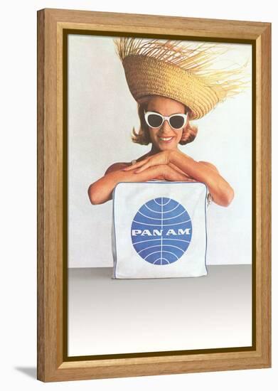 Woman with Big Sunglasses, Straw Hat and Pan Am Bag-null-Framed Stretched Canvas