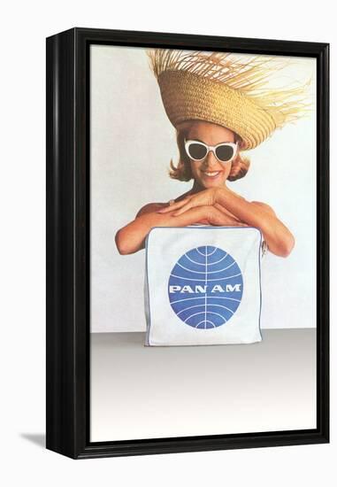 Woman with Big Sunglasses, Straw Hat and Pan Am Bag-null-Framed Stretched Canvas