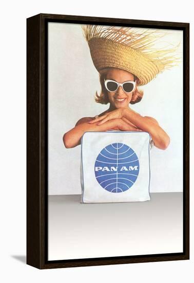 Woman with Big Sunglasses, Straw Hat and Pan Am Bag-null-Framed Stretched Canvas