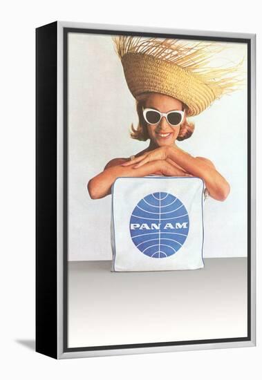 Woman with Big Sunglasses, Straw Hat and Pan Am Bag-null-Framed Stretched Canvas