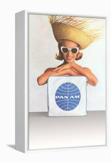 Woman with Big Sunglasses, Straw Hat and Pan Am Bag-null-Framed Stretched Canvas